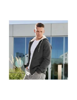 Sweatshirt à Capuche Hommme Zippé Doublé Sherpa